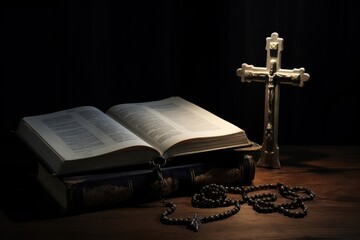 Holy Bible and Cross on Desk cross publication book.