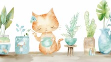 Watercolor Kitten In Flower Bowl Free Stock Photo - Public Domain Pictures