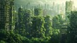 Splendid environmental awareness city with vertical forest concept of metropolis covered with green plants. Civil architecture and natural biological life combination. Digital art generative AI.