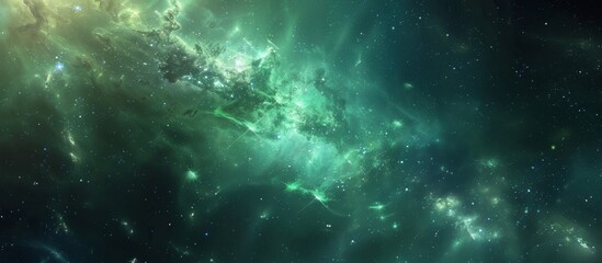Wall Mural - vivid celestial scene featuring a vast expanse of green and black galaxy studded with twinkling star