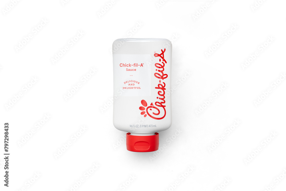 Chick-fil-A's Signature Sauce "Chick-fil-a Sauce" for Sandwiches and Fries - Delicious and Delightful Dipping 16 oz Bottle Isolated on transparent Background with shadow