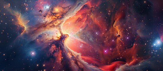 Wall Mural - a vivid and colorful nebula is displayed prominently with a background filled with distant shining s