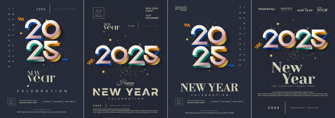 Wall Mural - Happy new year cover design, poster. With colorful 3d numbers. Premium vector design for happy new year 2025 celebration.