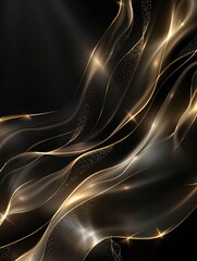 Wall Mural - Black luxury background with golden line elements and light ray effect decoration and bokeh.