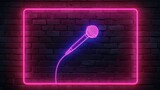 Fototapeta Do przedpokoju - neon sign of microphone frame logo for decoration and covering on the wall background. Concept of night club, live music and karaoke bar.