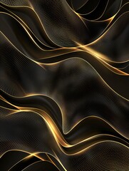 Wall Mural - Black luxury background with golden line elements and light ray effect decoration and bokeh.