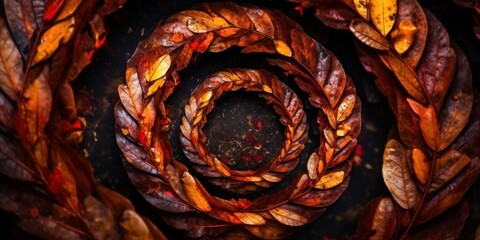 a spiral of brown leaves