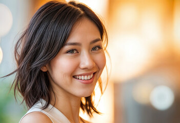 Wall Mural - Close-Up of Woman in Blur Background