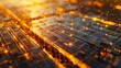 Generative ai closeup of solar panels are storing energy from the sun as renewable energy for a sustainable future. hyper realistic 