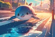 cute and happy cartoon dolphins on the street