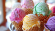 ice cream parlor offers a variety of flavors of ice cream, including pink, green, and white, served