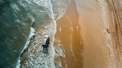 Wall Mural - Aerial Photography of a Car on the Beach