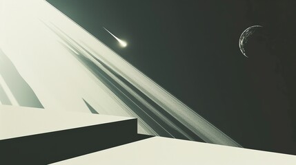 Wall Mural - A minimalist scene with a comet casting multiple shadows, suggesting various potential directions