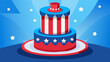 A sculpted cake in the shape of Uncle Sams top hat adorned with a cascade of red white and blue fondant stars stands tall on a festive table.. Vector illustration