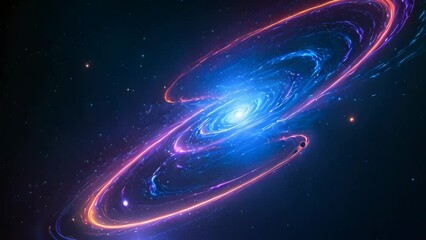 Wall Mural - Video animation of digital artwork resembling a galaxy or nebula in space. Swirling patterns of bright blue and purple hues with hints of orange evoke stars and cosmic dust.