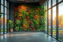 Interior Of A Room With Window, Decorated Wall With Plants And Artificial Plants. Created With Ai 