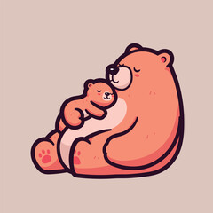 Sticker - Vector Cute Cartoon Illustration of Bear and Child