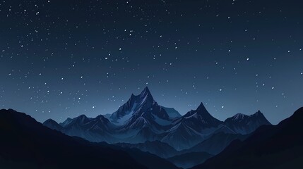 Canvas Print - A minimalistic graphic representation of mountain peaks under a starlit sky, emphasizing the tranquil beauty of the night in the high altitudes