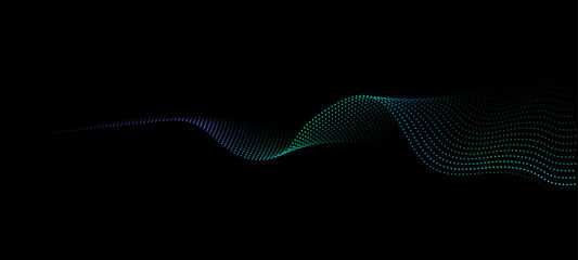 Wall Mural - Vector in concept of AI technology, science, music.
wave pattern, blue and green color isolated on black background.