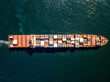 Container ship in export and import business and logistics. Aerial top view
