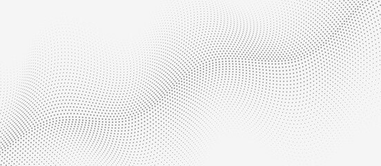 Abstract curve wavy lines halftone dotted on white background. Futuristic and Technology banner design. Minimal dots pattern with copy space. Design for presentation, web banner, cover. Vector EPS10.