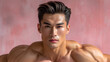 Muscled Elegance: Short-Haired Young Man's Physique, Youthful Strength: Bodybuilder with Short Hair, Sculpted Physique: Male Bodybuilder's Image, Dynamic Power: Youthful Bodybuilder Portrait