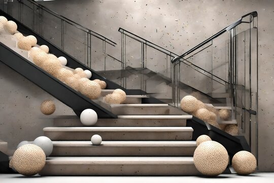 3d rendering of terrazzo staircase with spheres