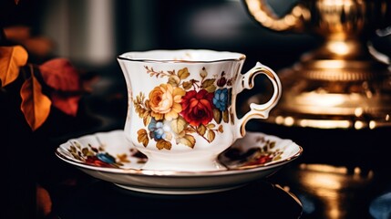 Poster - a teacup with a floral design on it