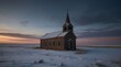 Abandoned Christ Lutheran Church in winter in rural Saskatchewan.generative.ai
