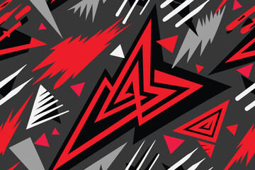 Wall Mural - Abstract seamless grunge pattern. Urban art texture with neon lines, triangles, chaotic brush strokes, ink elements. Colorful graffiti vector background