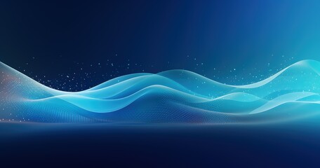 Wall Mural - abstract blue background with glowing dots and wavy lines, technology concept design