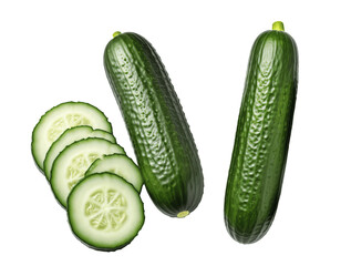 Wall Mural - cucumber and slices isolated on transparent background