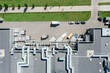 industrial ventilation system of cleaning, cooling and air conditioning on the supermarket roof. aerial overhead view.