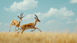A pair of elegant antelopes gracefully leaping across the savannah of  Kenya, Africa, their nimble movements and graceful strides captured in stunning HD clarity, 