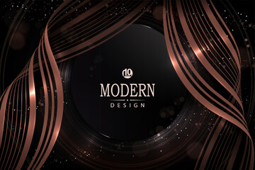 Wall Mural - Composition with a shiny round frame and a golden wave on a black background.