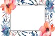 Simple square frame with colorful flowers and leaves border on a white background.