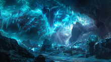 Crystalline Ice Caves Aglow With The Ethereal Hues Of A Subterranean Aurora, A Hidden Wonderland Veiled Beneath The Frosty Embrace Of A Winter's Night.