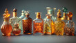 a group of luxury perfume bottles. realistic.