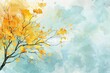 watercolor painting of yellow leaves on tree