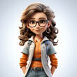 Portrait of a cute schoolgirl with curly hair. 3d rendering