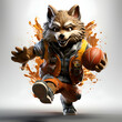 3D rendering of a wolf astronaut with a basketball ball in his hands