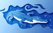 Paper cut Crocodile icon isolated on blue background. Paper art style. Vector Illustration