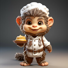 Wall Mural - Cute Little Boy Chef Cartoon Character with a Cupcake. 3d Rendering