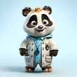 3D Render of a Panda doctor cartoon character with stethoscope