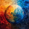 Vivid oil painting of Earth, showcasing vibrant color contrasts and dynamic texture, representing an artistic planetary interpretation.