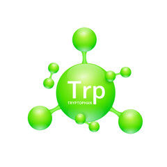 Wall Mural - Tryptophan amino acid. Molecules that combine to form proteins nutrients necessary for health muscle. Biomolecules model 3D green for ads dietary supplements. Medical scientific concepts. Vector.