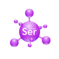 Wall Mural - Serine amino acid. Molecules that combine to form proteins nutrients necessary for health muscle. Biomolecules model 3D purple for ads dietary supplements. Medical scientific concepts. Vector.