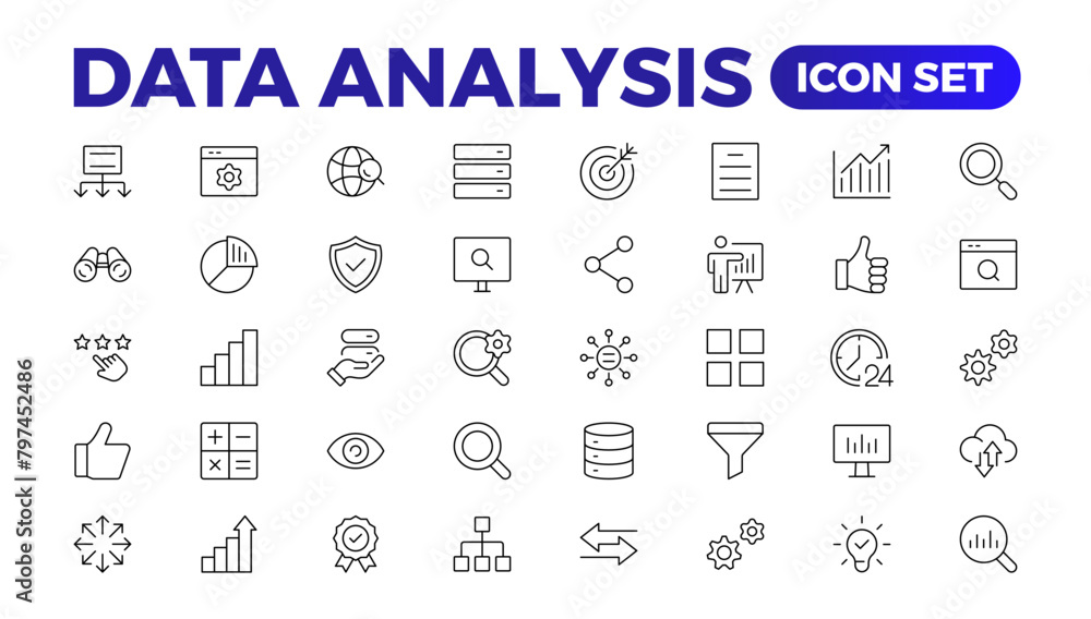 Data analytics icon set. Big data analysis technology symbol ...
