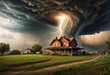 Tornado and ranch farm house. Generative AI