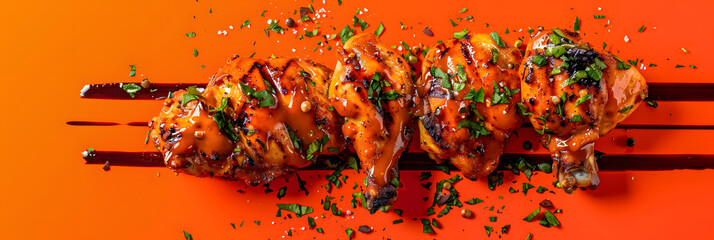 Wall Mural - juicy grilled chicken on an orange background